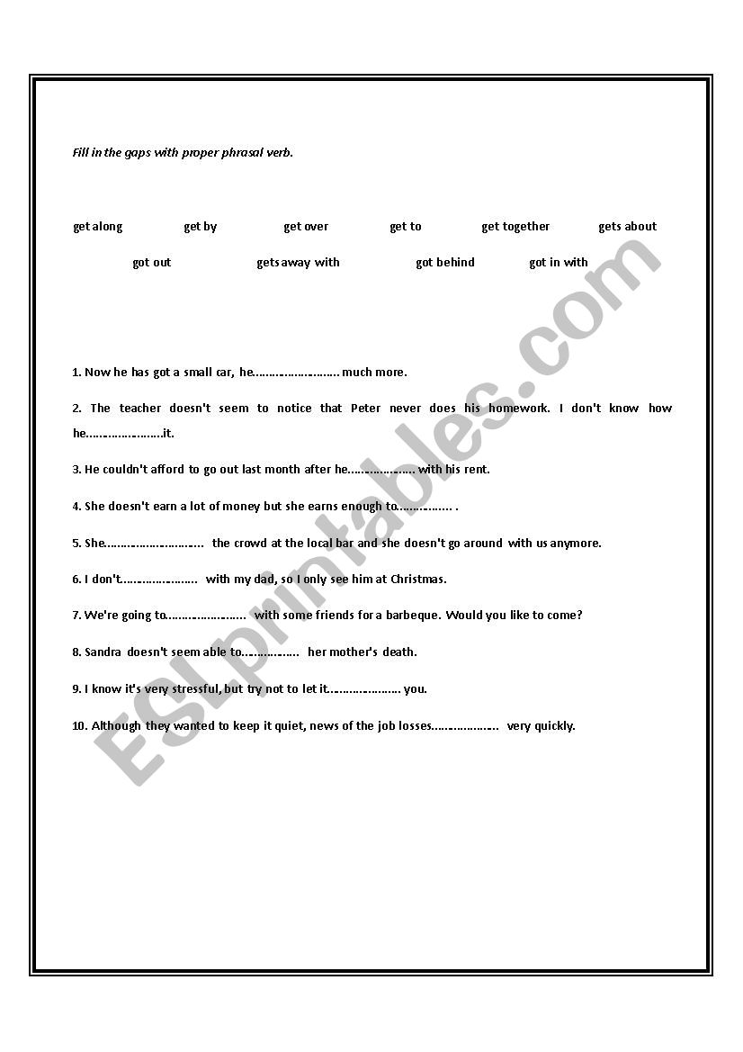 phrasal verbs with get worksheet