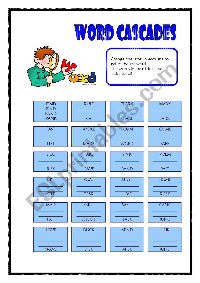 Word Cascades worksheet