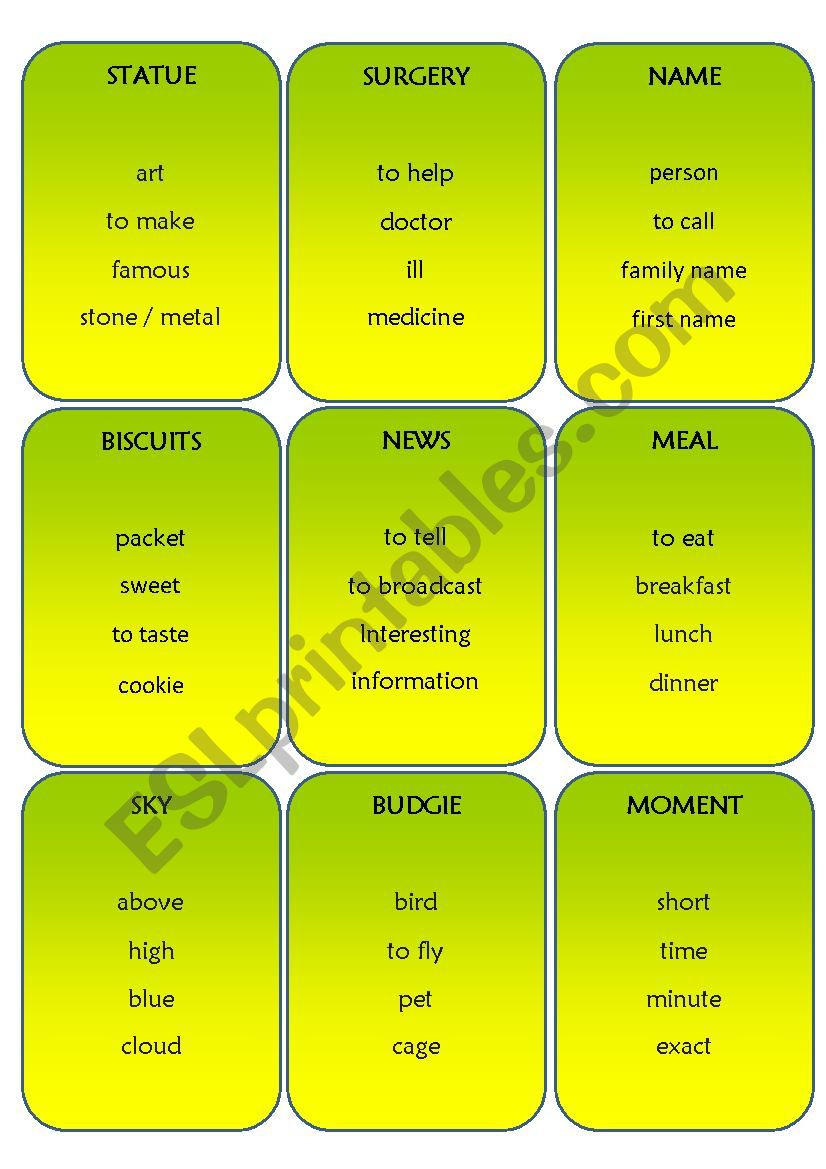 TABOO Game Part 2 worksheet