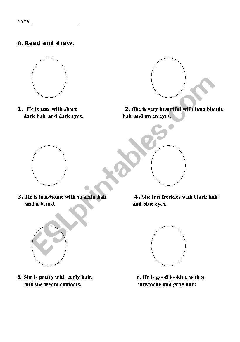 Read and draw the face worksheet