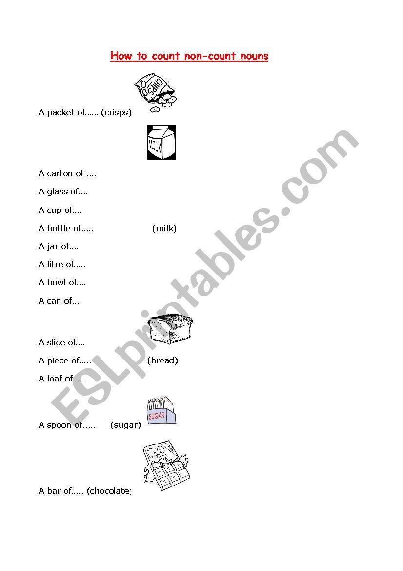 English Worksheets How To Count Non Count Nouns