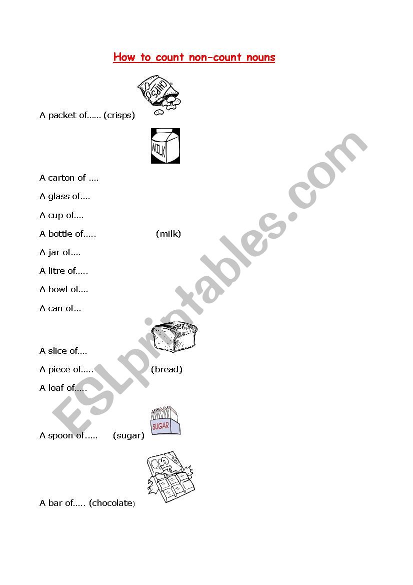 how to count non-count nouns worksheet