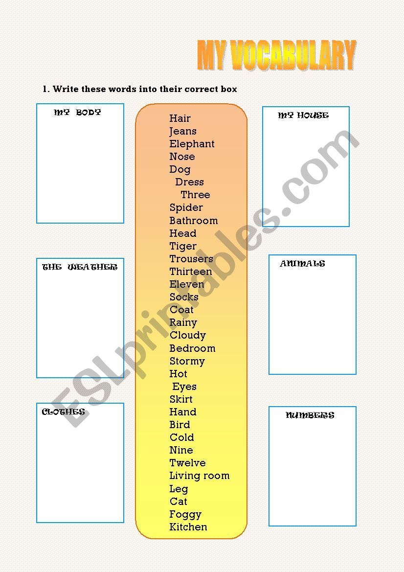 vocabulary for kids worksheet
