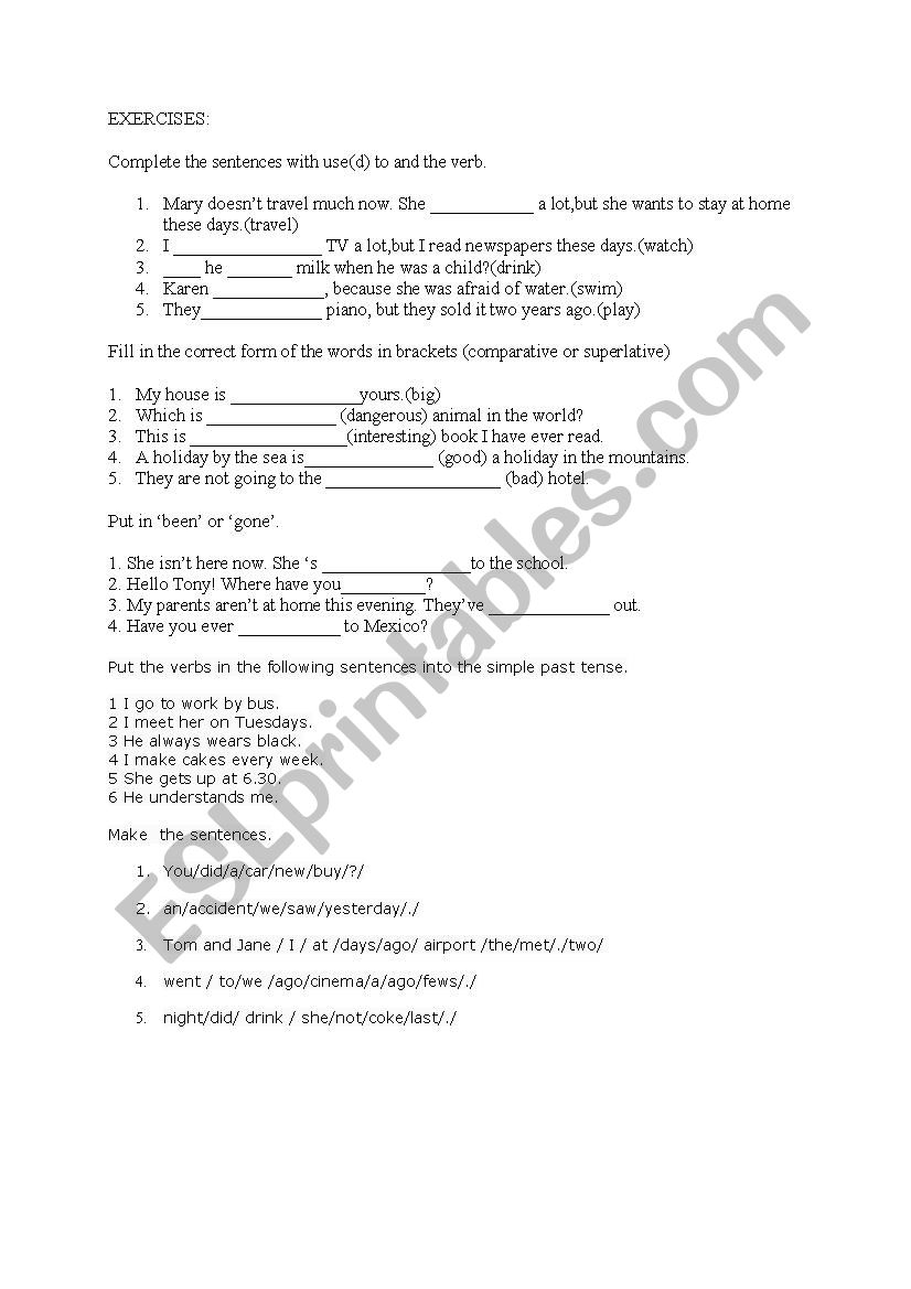 exercises worksheet