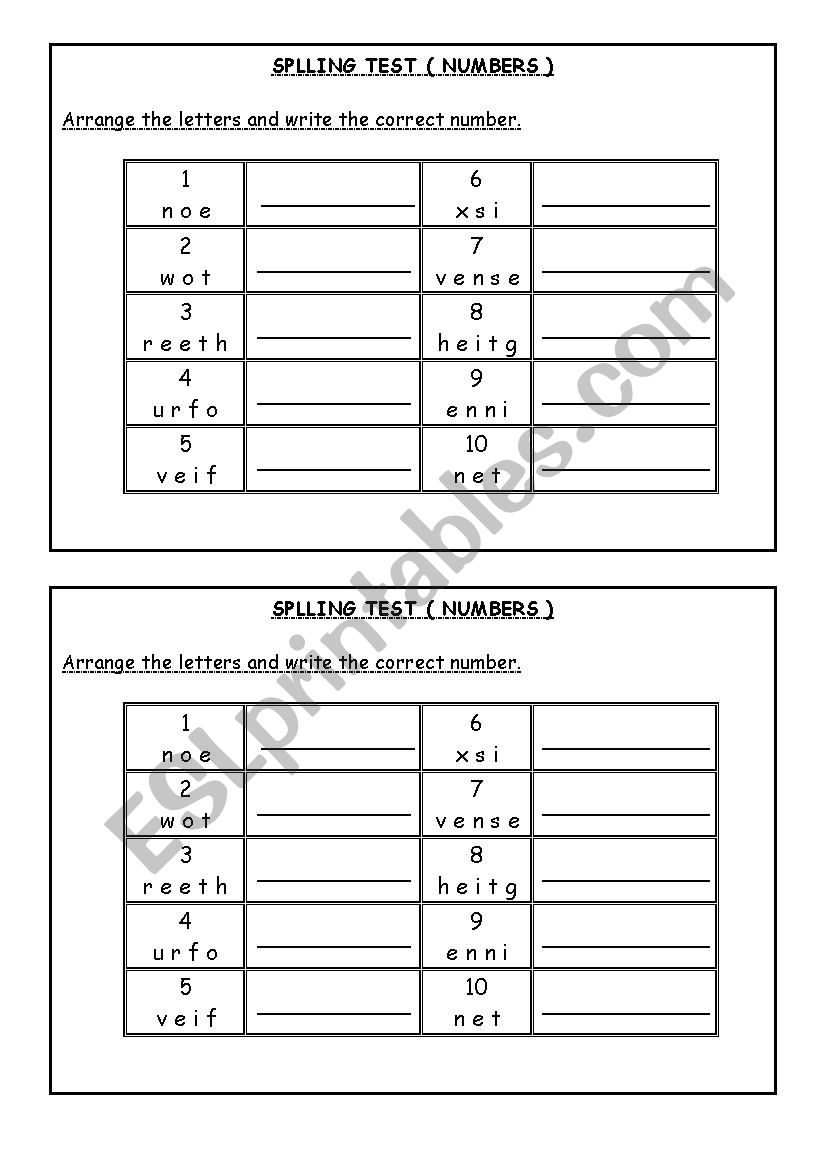 Spelling worksheet