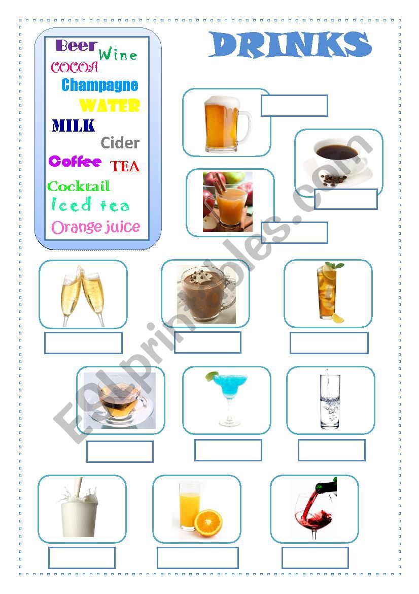 Drinks Pictionary worksheet