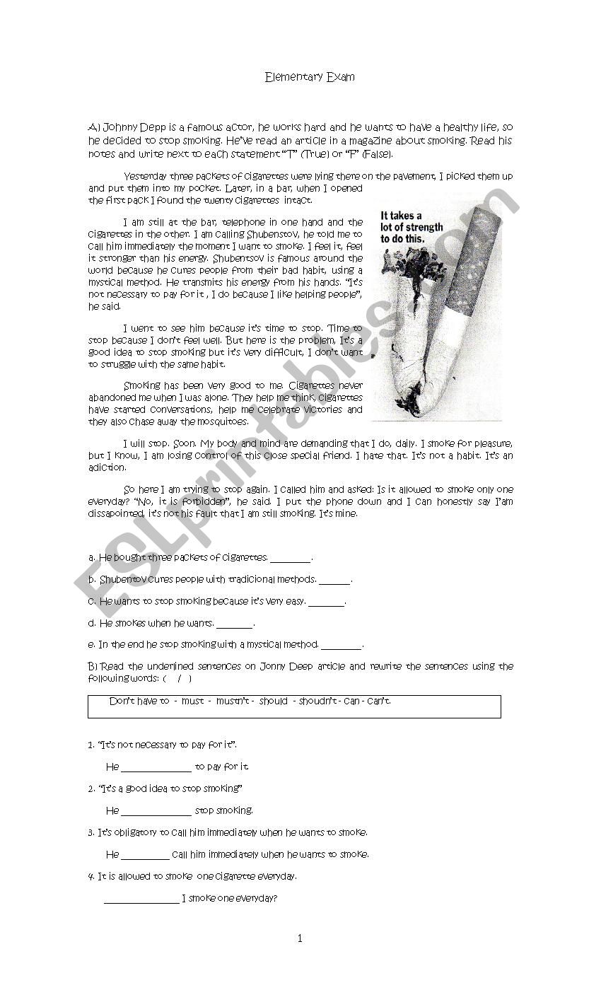 Elementary Exam worksheet