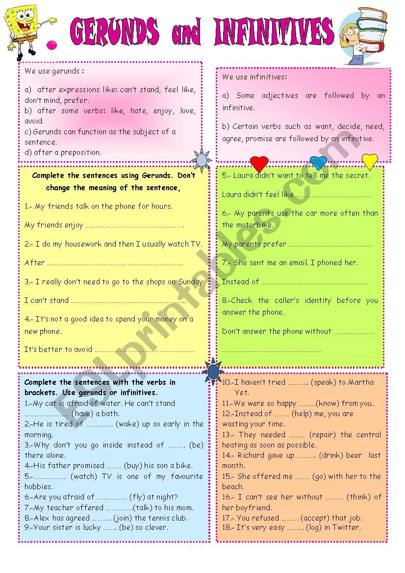 GERUNDS AND INFINITIVES worksheet