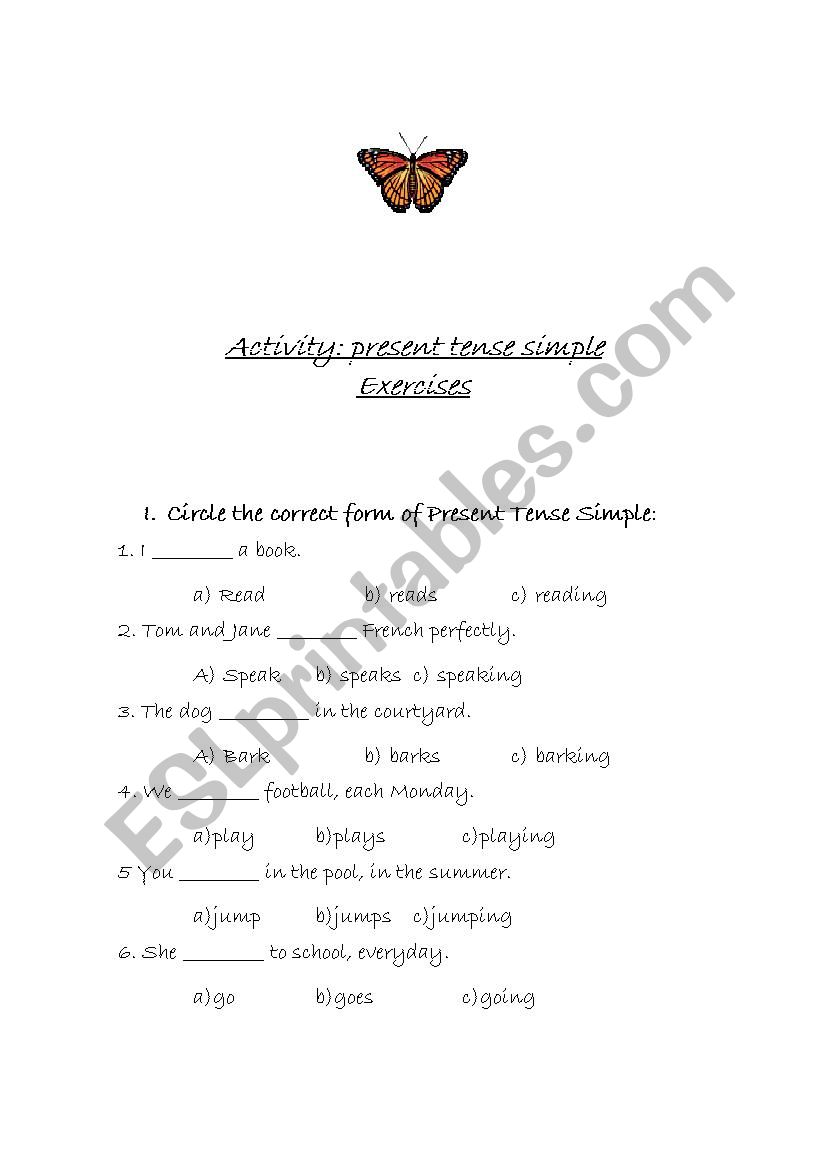 Exercises with simple present worksheet