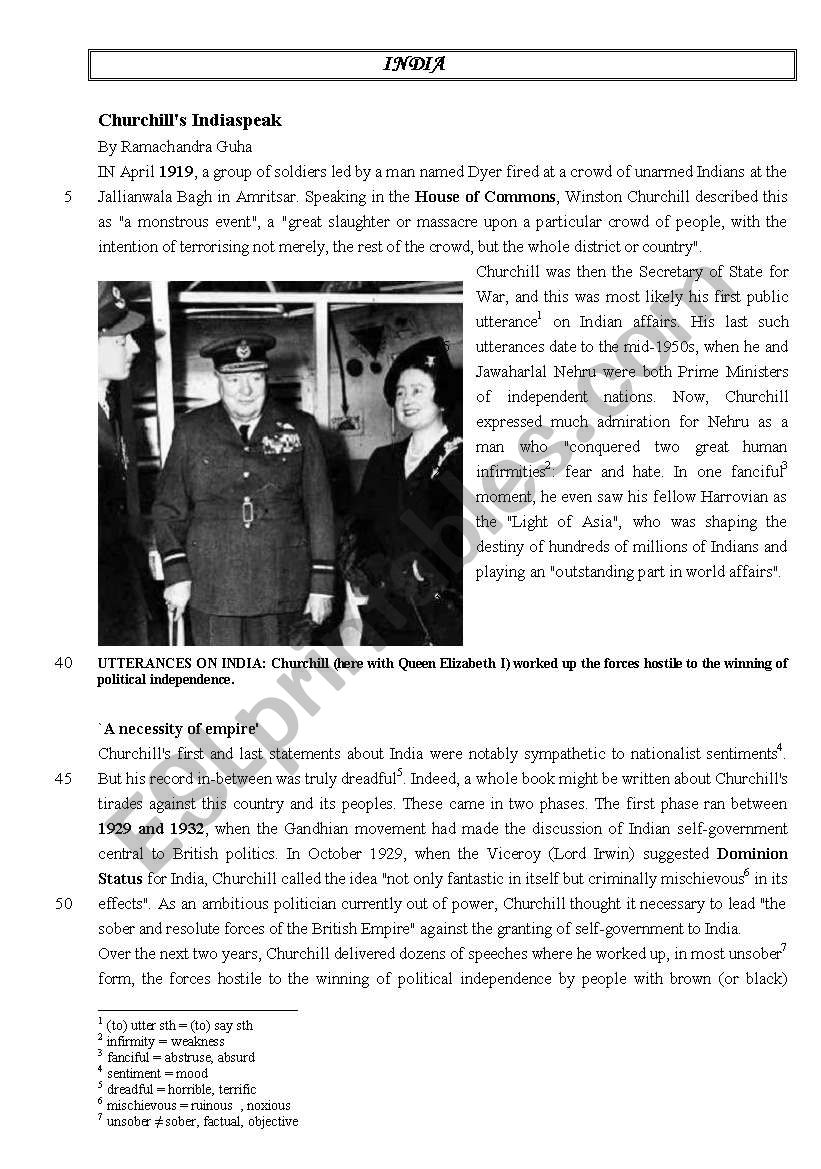 Churchill on India worksheet