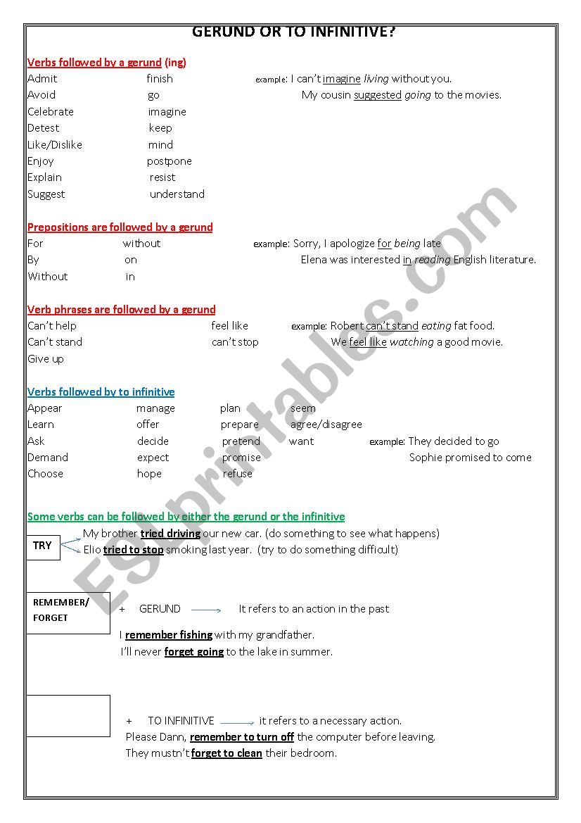 GERUND OR TO INFINITIVE? worksheet