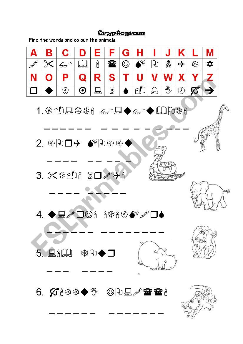 Animal cryptogram worksheet
