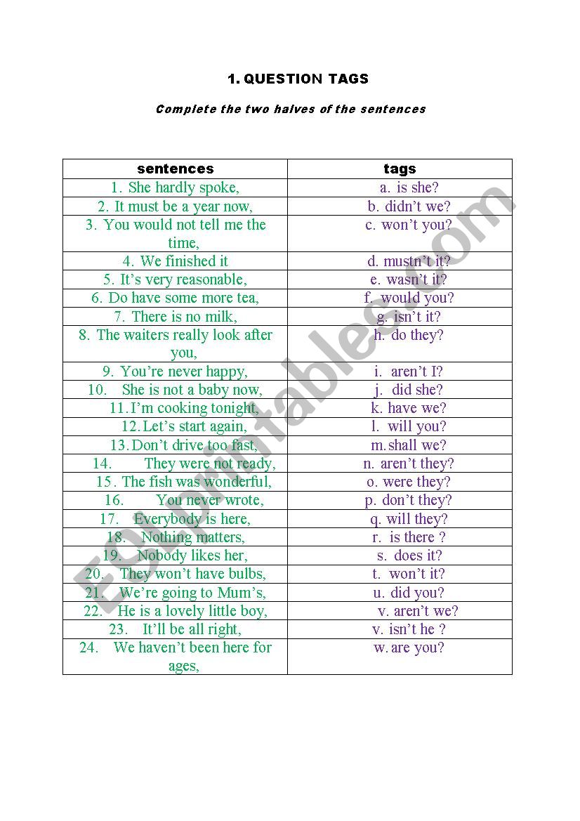 Question Tags worksheet