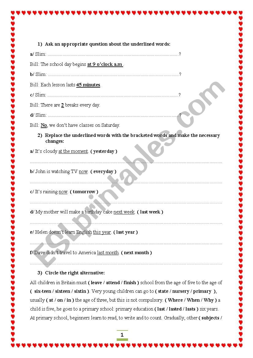 Remedial work worksheet