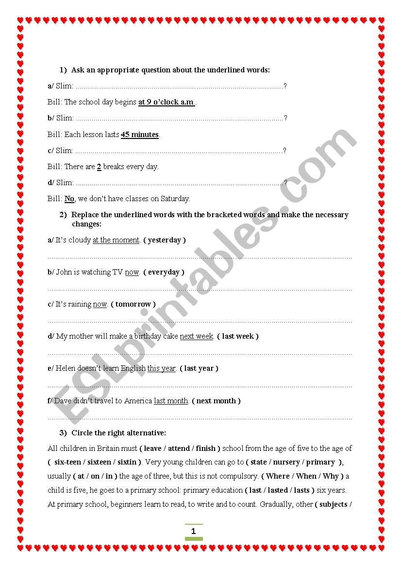 Remedial work worksheet