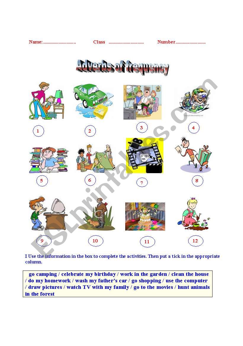 Adverbs of frequency worksheet