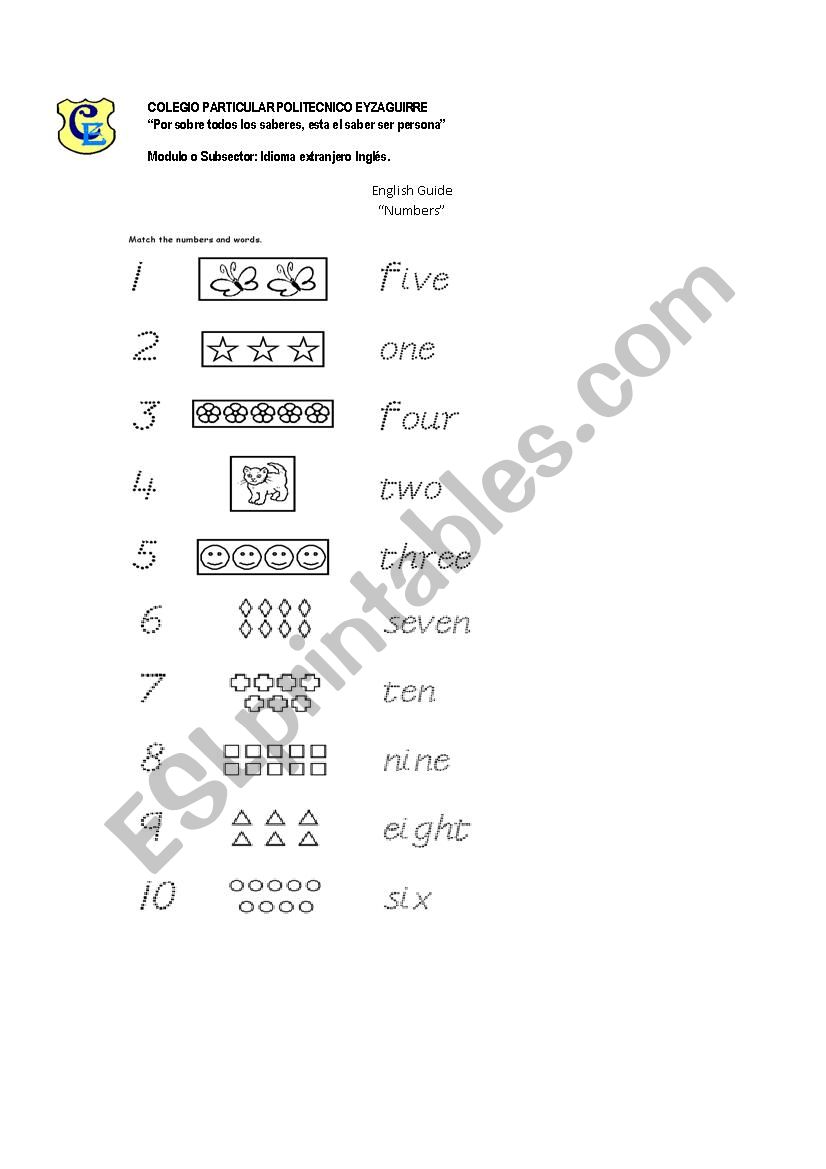 numbers worksheet