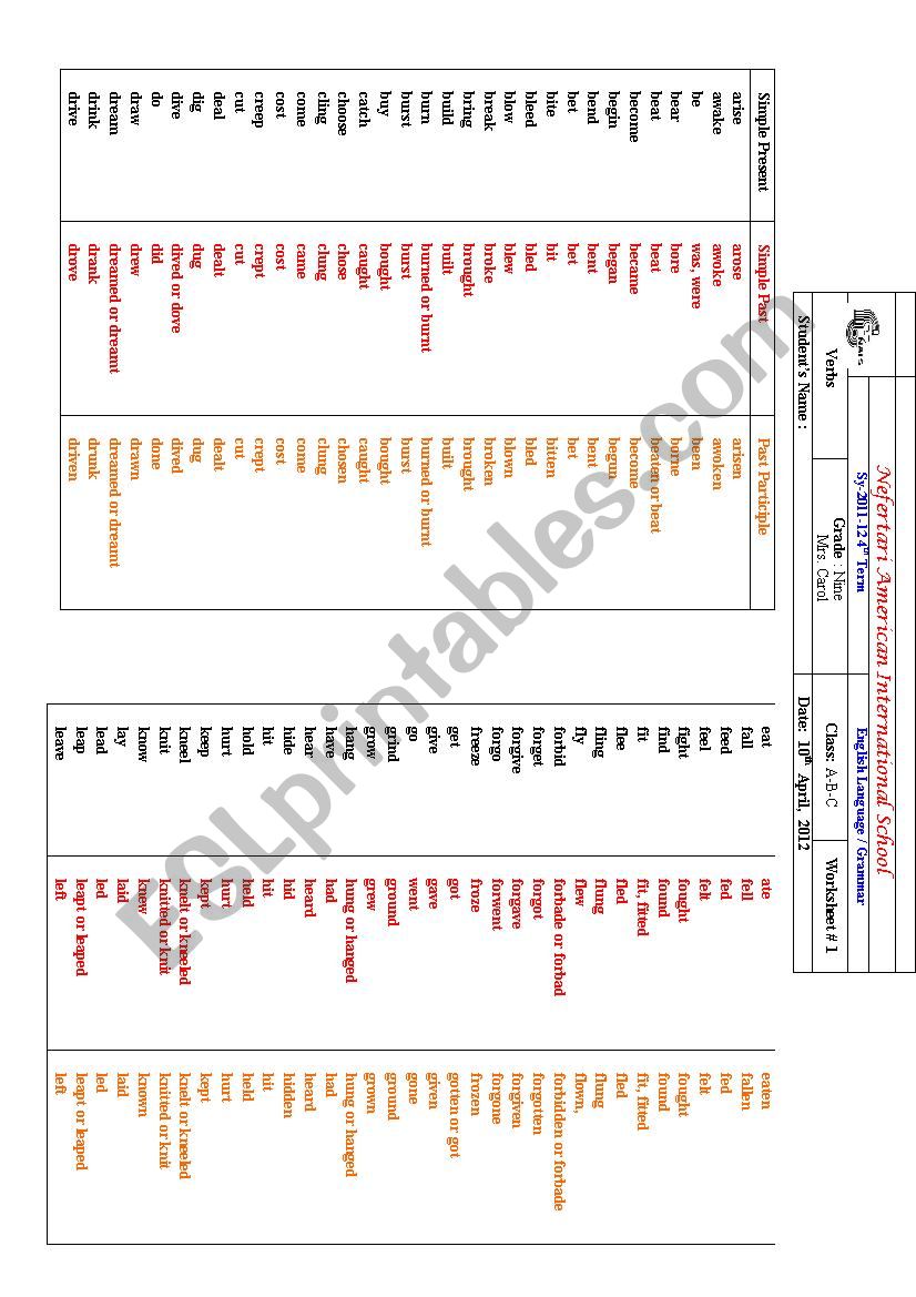 Verbs worksheet