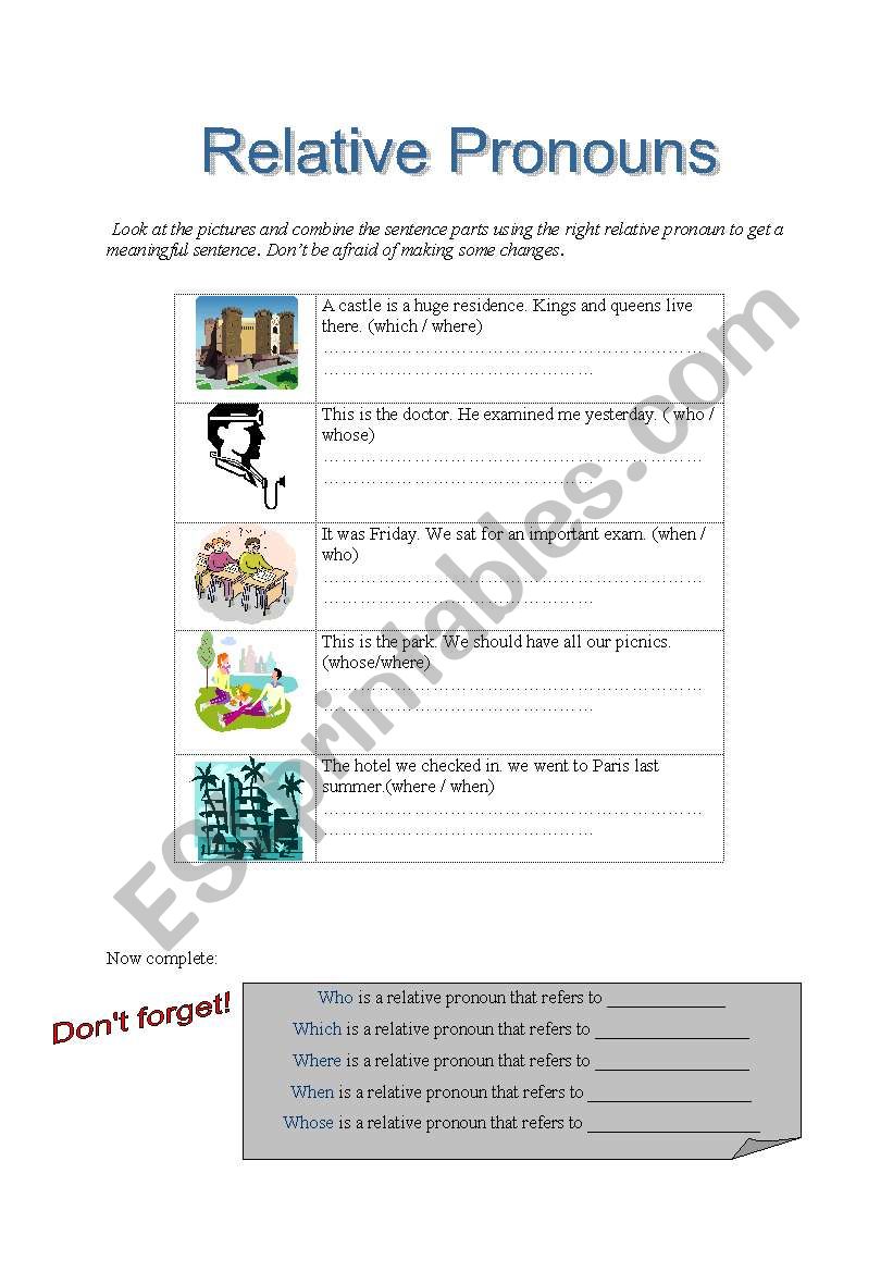 Relative pronouns 1 worksheet