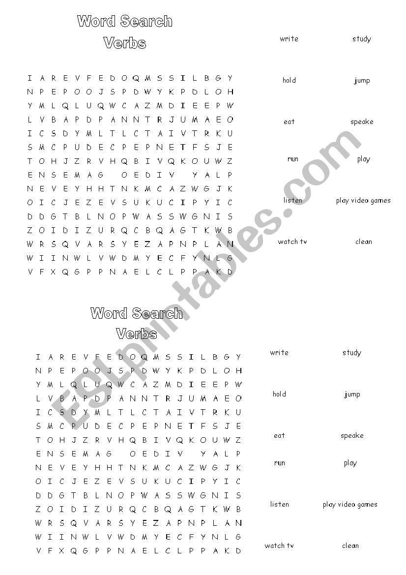word search :actions worksheet