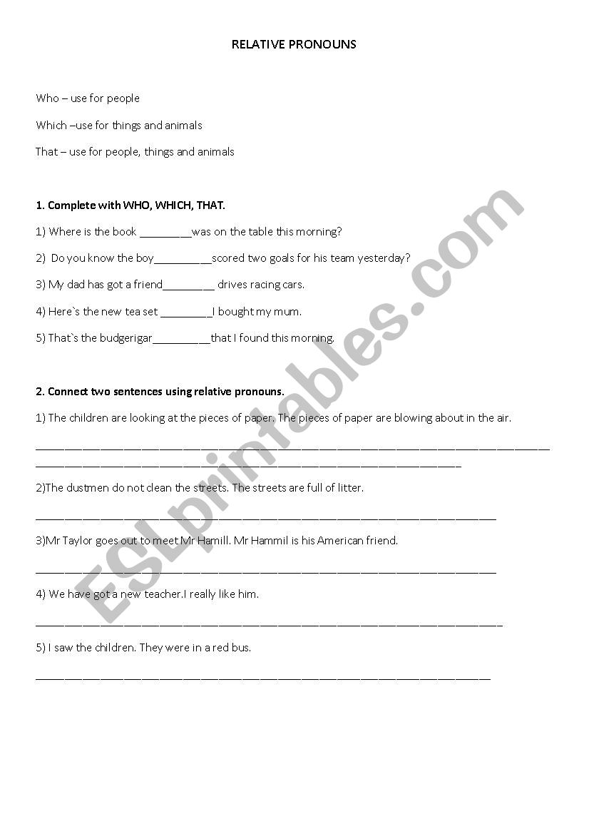 relative pronouns worksheet