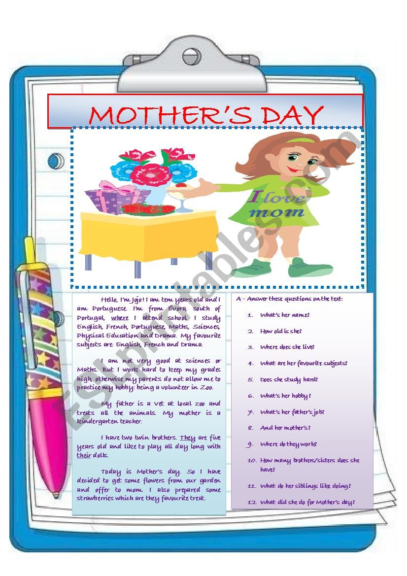 MOTHERÂ´S DAY worksheet