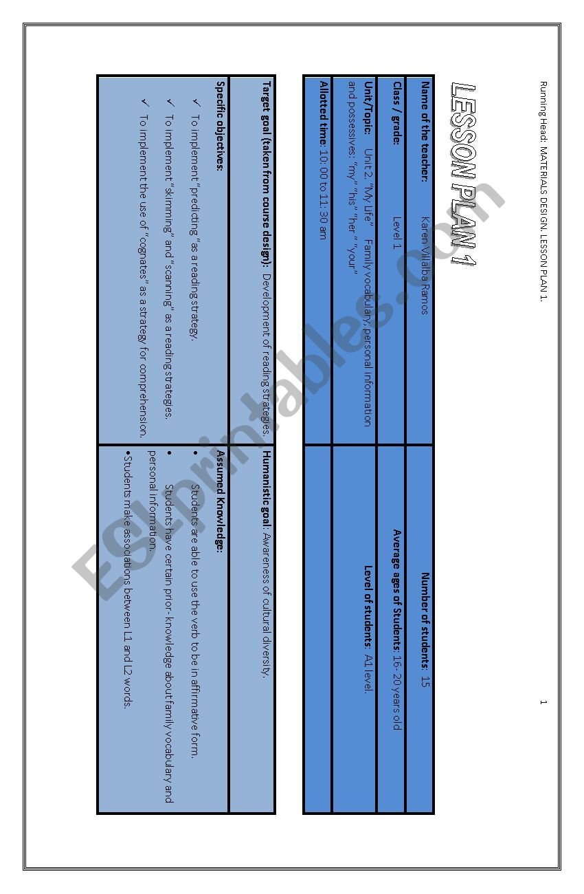 Lesson Plan worksheet