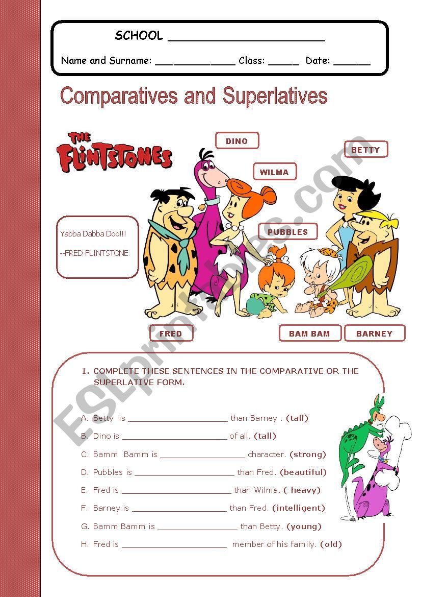 Comparatives and Superlatives worksheet