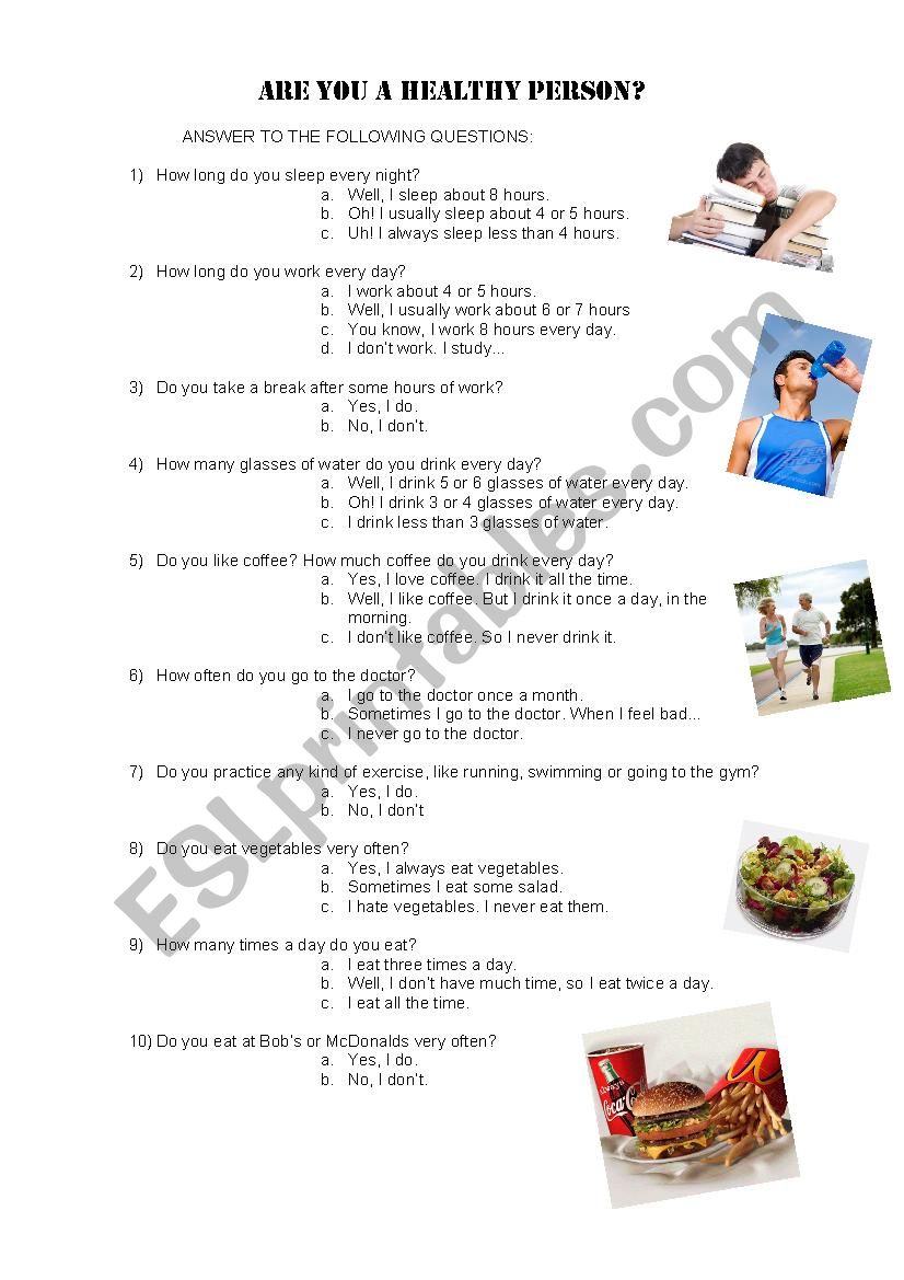 Are You a Healthy Person? worksheet