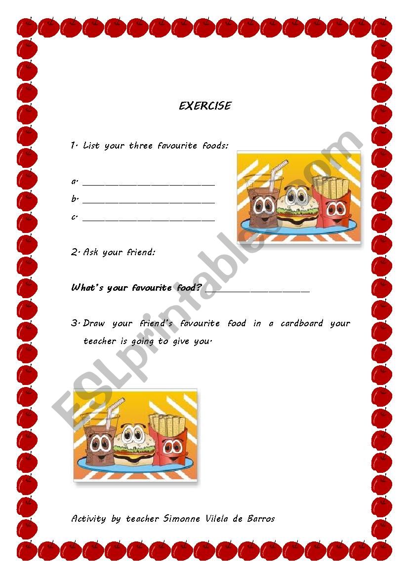 food worksheet