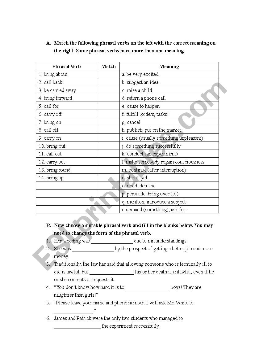 Phrasal Verbs worksheet