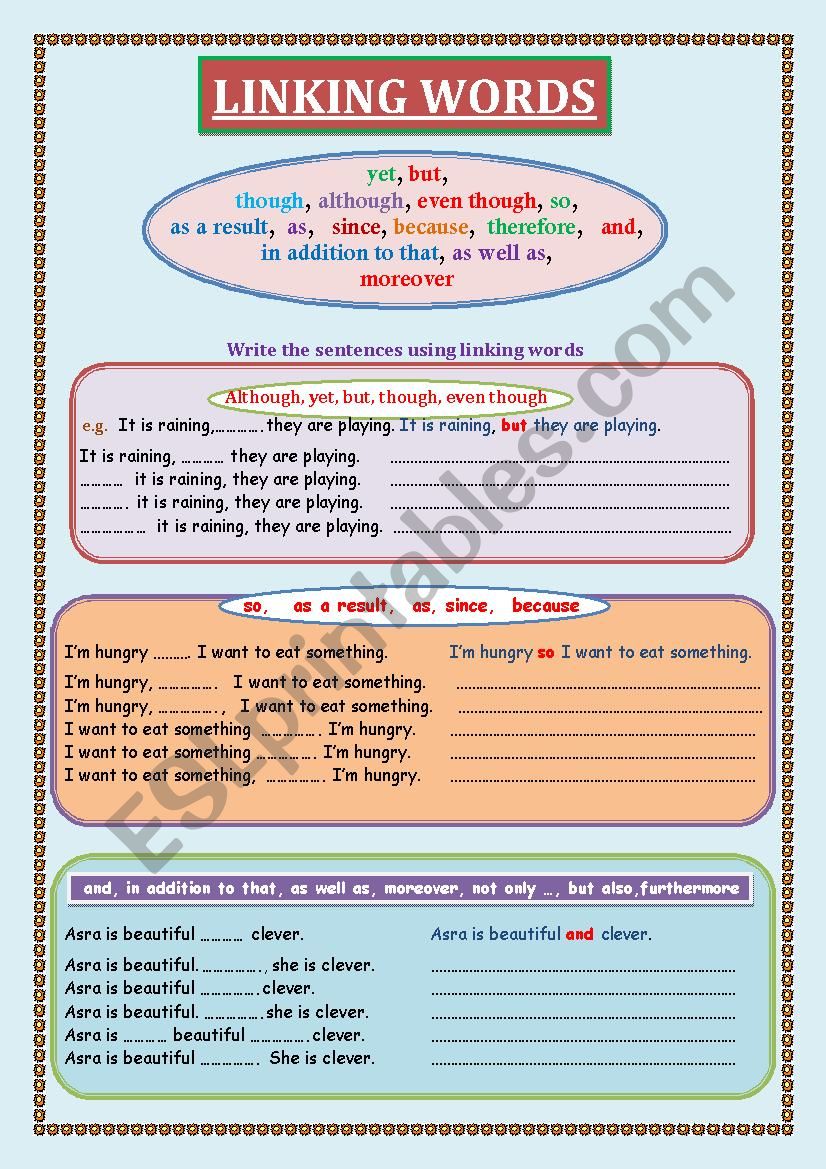 Linking words Exercises worksheet