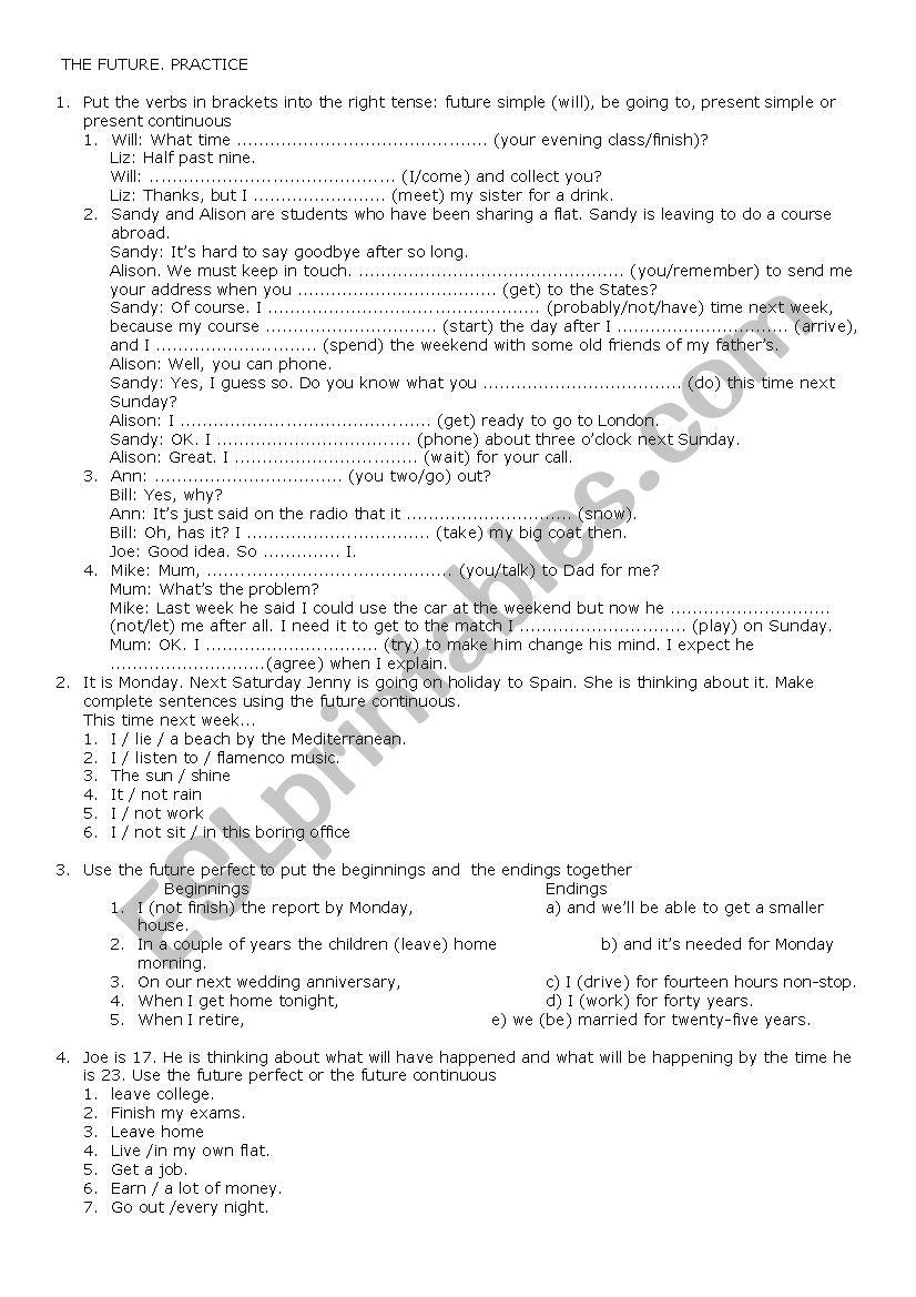 Future tenses practice worksheet