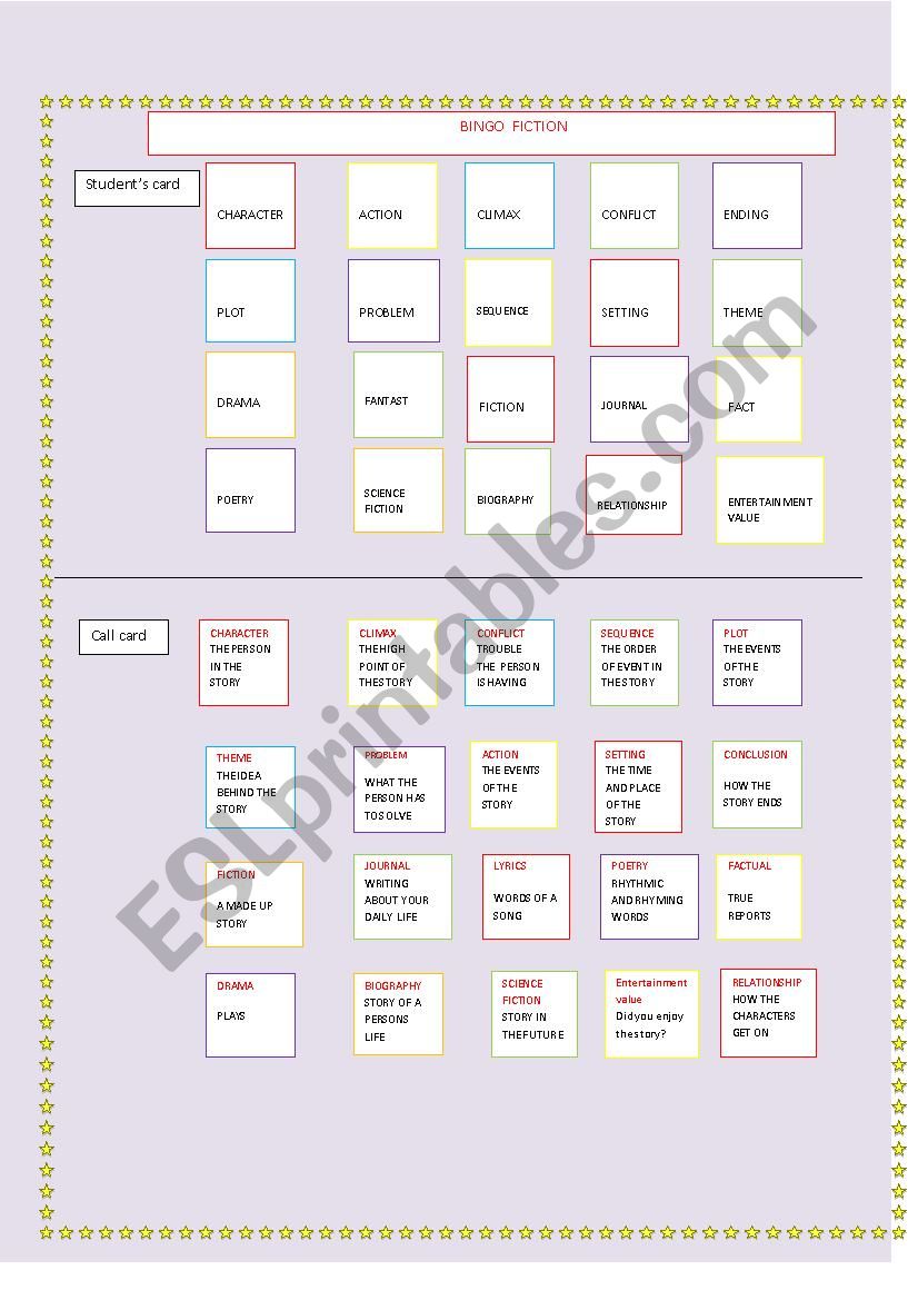 FICTION BINGO worksheet