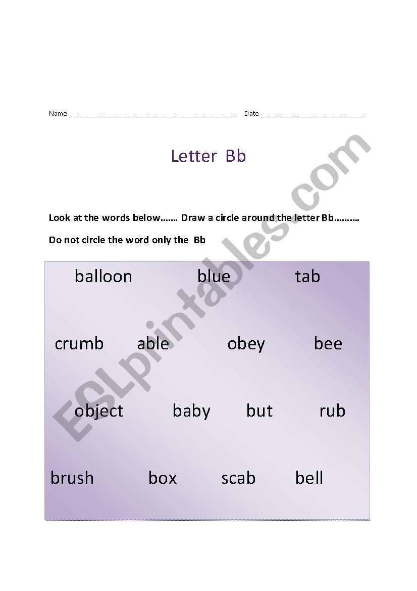 Letter Bb worksheet