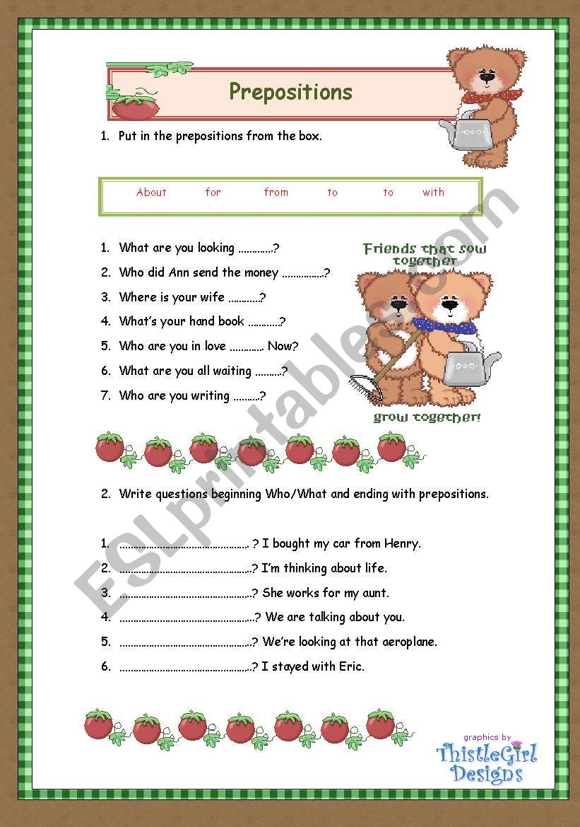 prepositions worksheet