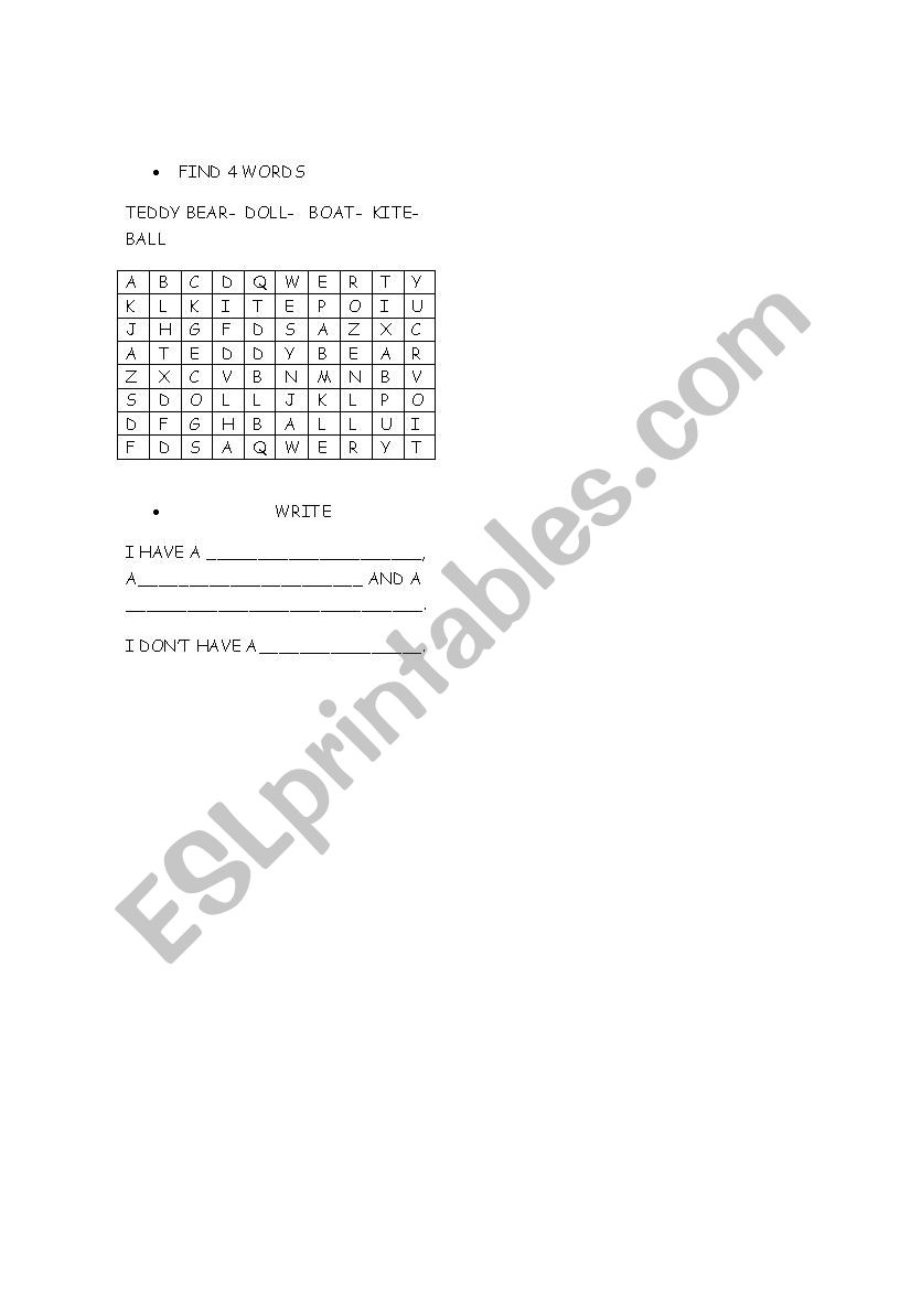 toys worksheet