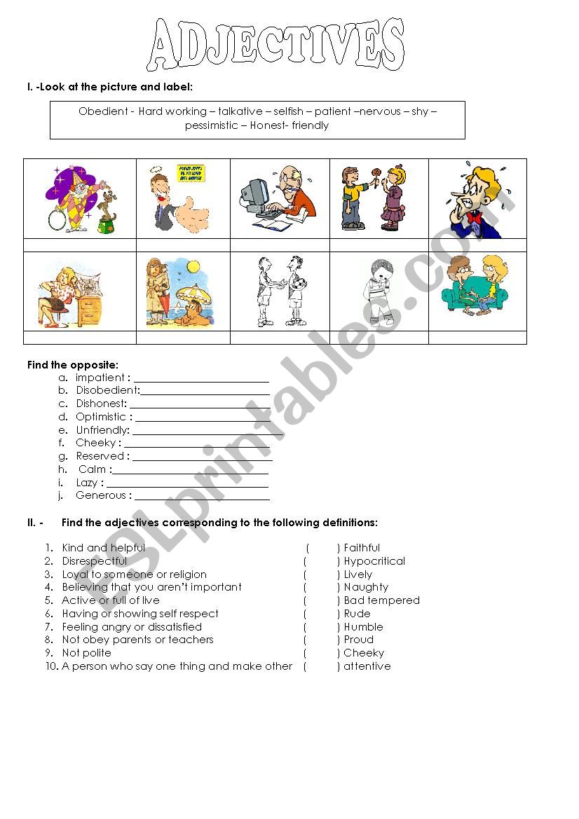 4th Grade Adjectives Worksheet