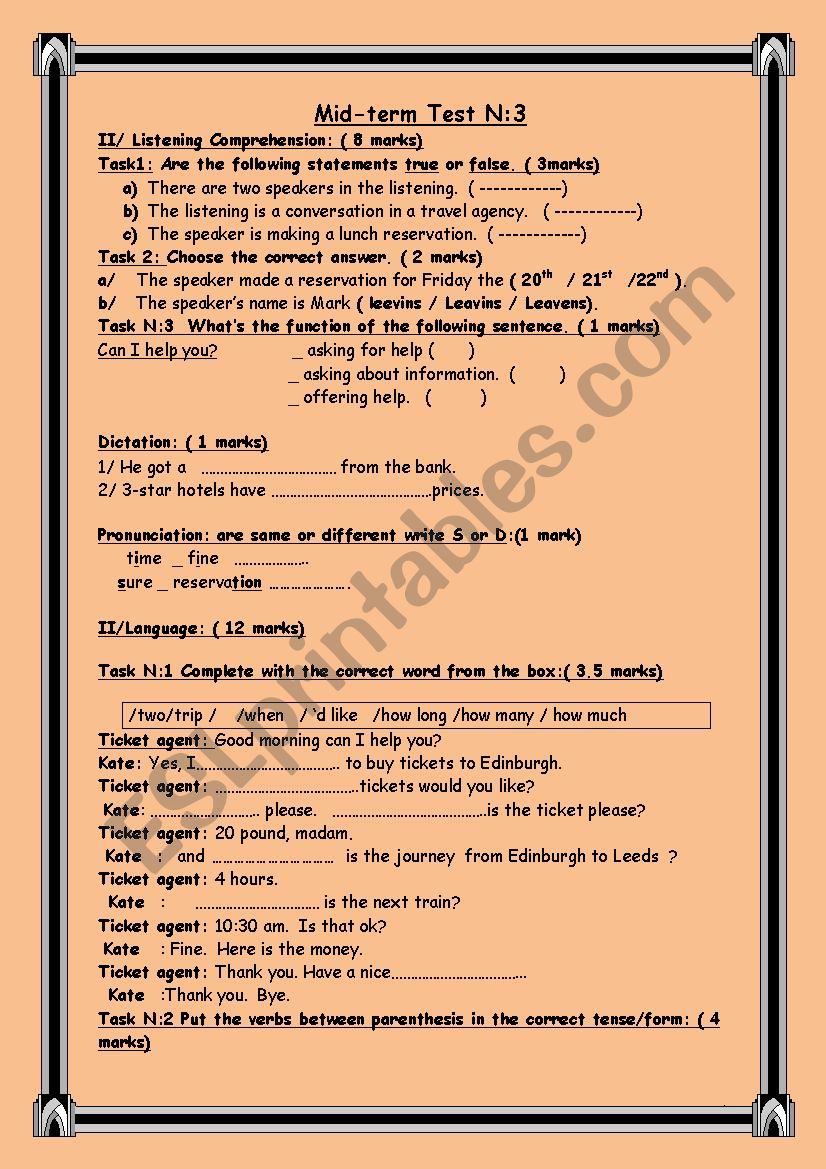 mid of term test 3 worksheet