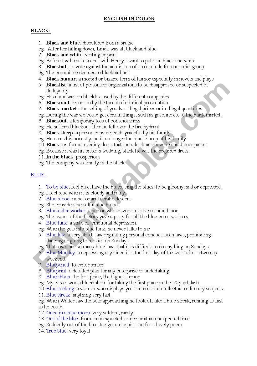 ENGLISH IN COLOR worksheet