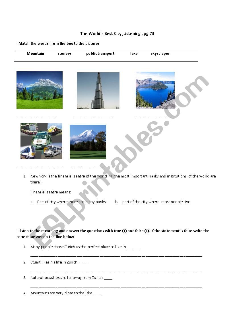 The best city worksheet
