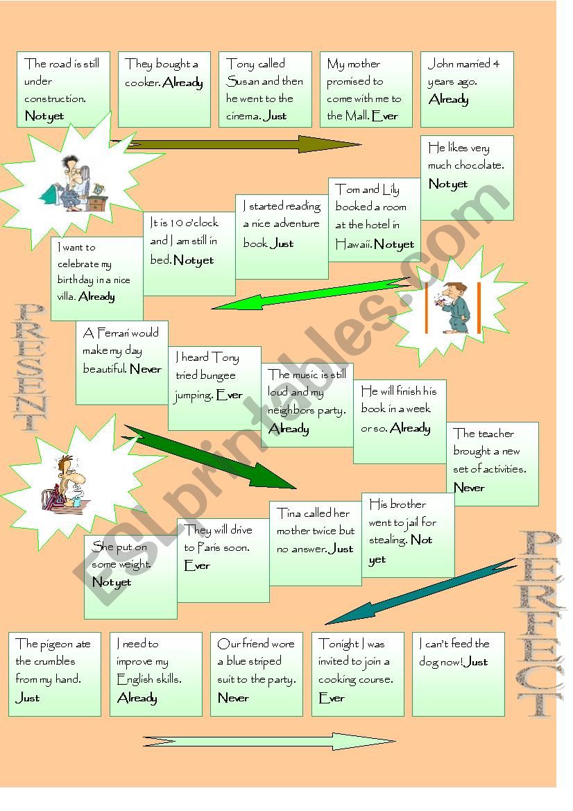 Present perfect boardgame worksheet