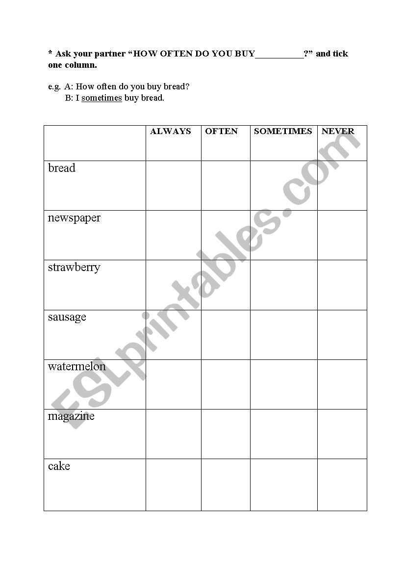 How often do you buy... worksheet