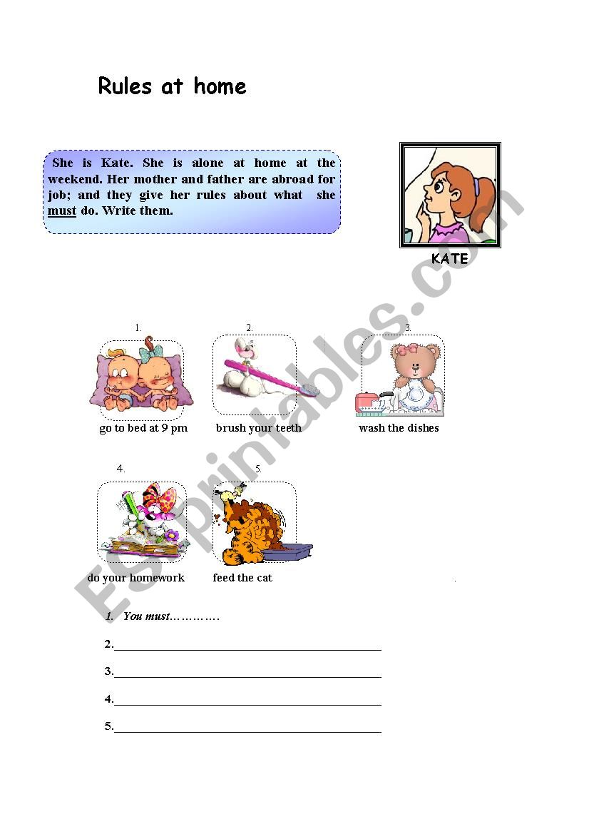 rules at home with must worksheet