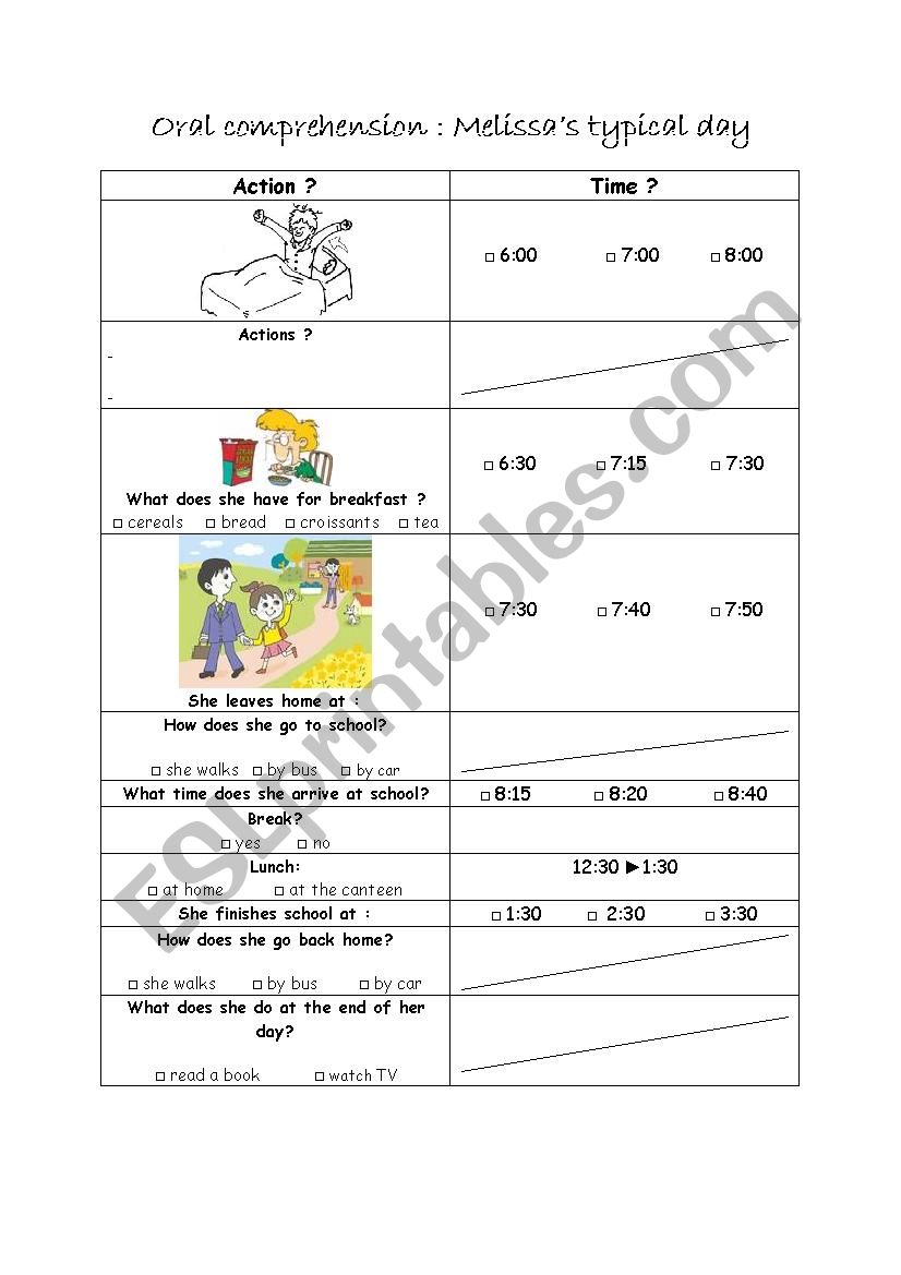 oral comprehension about daily routine