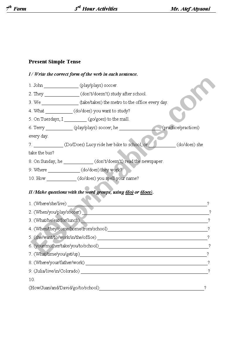 present simple tense worksheet