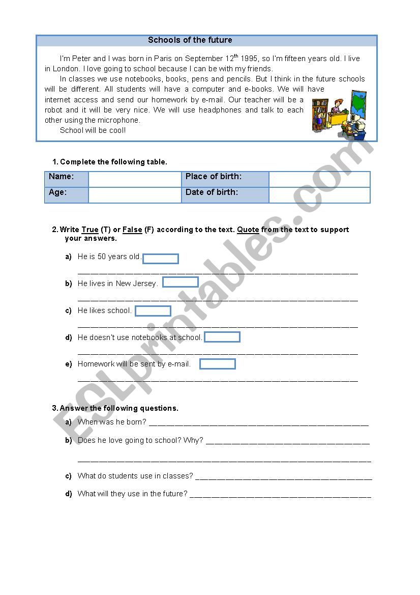 Schools in the future worksheet