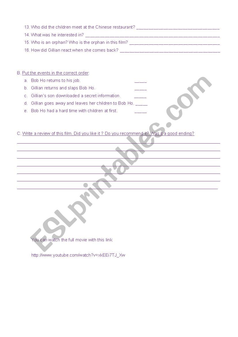 The Spy Next Door 2010 Jackie Chan Movie W Sheet Esl Worksheet