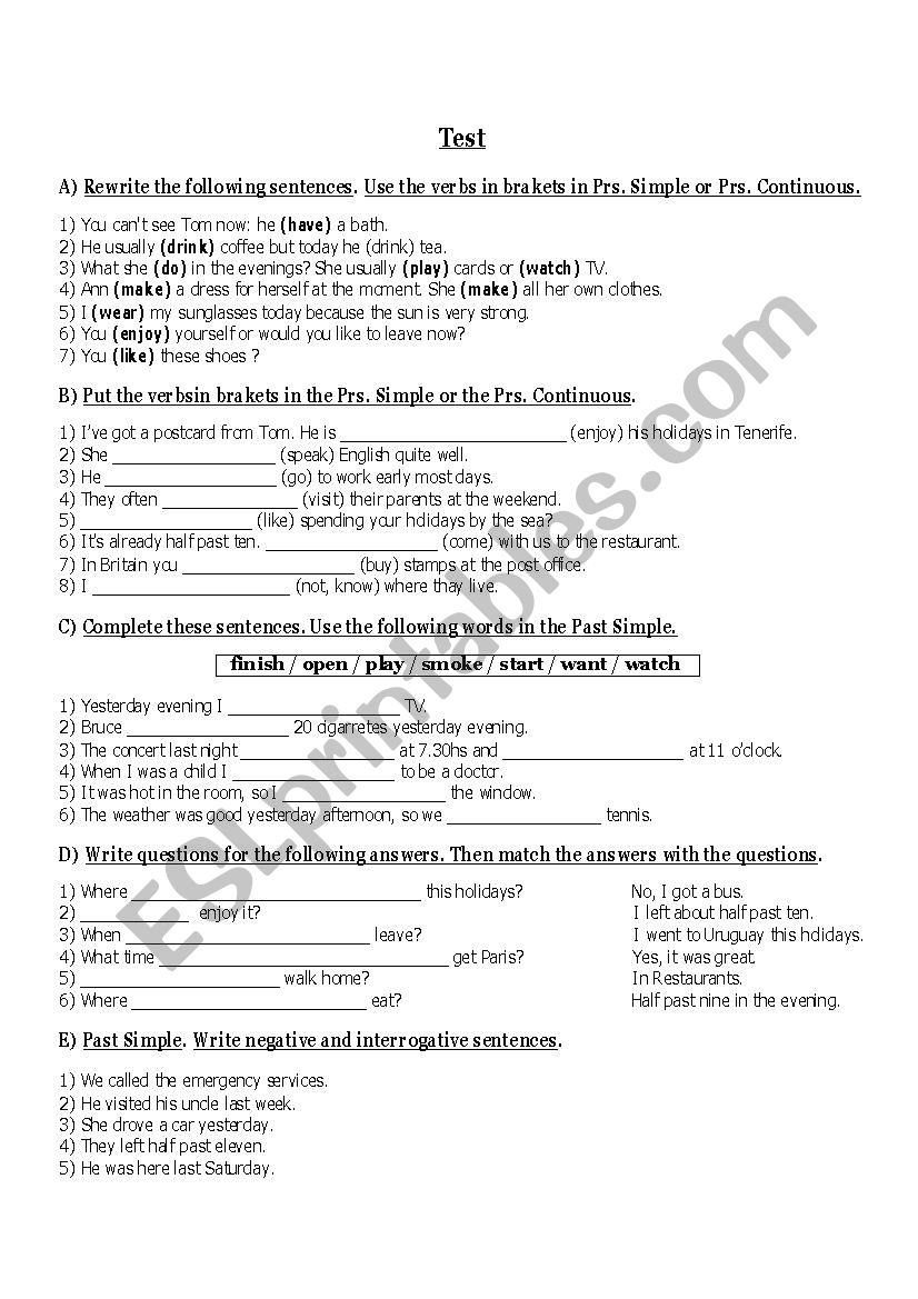 test worksheet