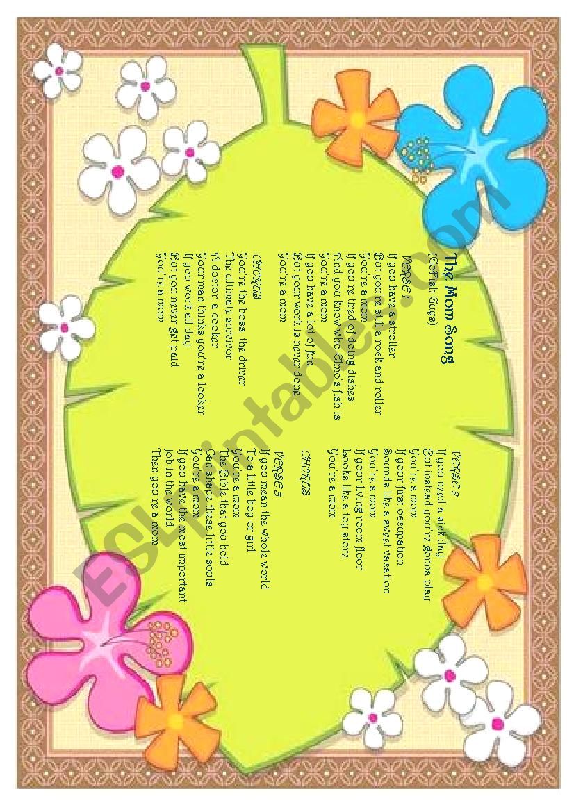 the mom song worksheet